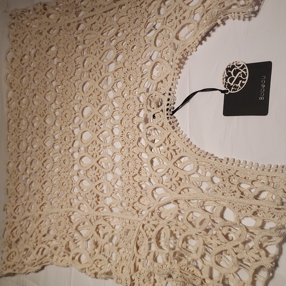 Bobeau NEW Knit Crochet Lace Blouse Top Topper Cotton Short Sleeve Women XL Sexy - Picture 11 of 11
